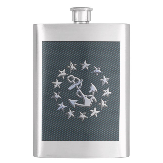 Sea Foam Chrome Yacht Flag Automotive Grille Print Flask (Front)