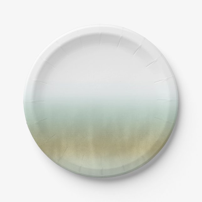 Sea Foam Gold White Elegant Beach Modern Wedding Paper Plates (Front)