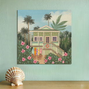 Sea Foam Green Beach House 12x12 Wood Wall Art