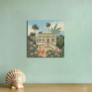 Sea Foam Green Beach House 8x8  Wood Wall Art
