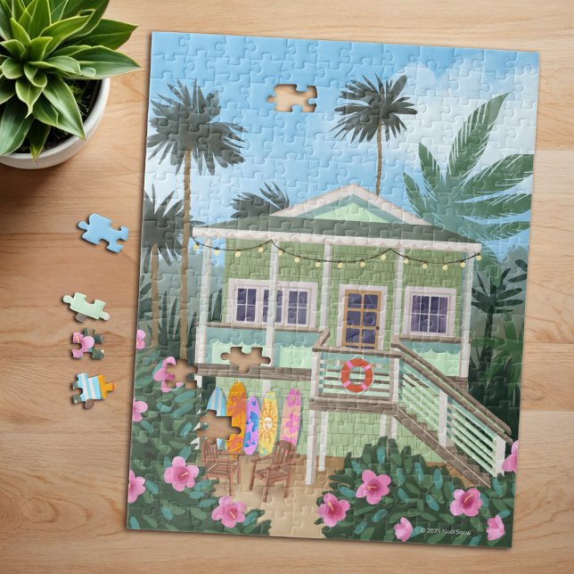 Sea Foam Green Beach House Jigsaw Puzzle (Pictured: 11" x 14", 252 pieces  )