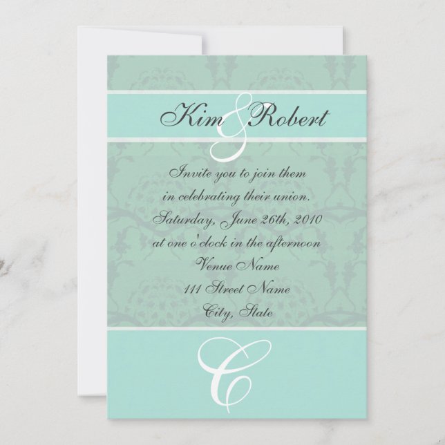Sea Foam Green Damask Wedding Invitations (Front)