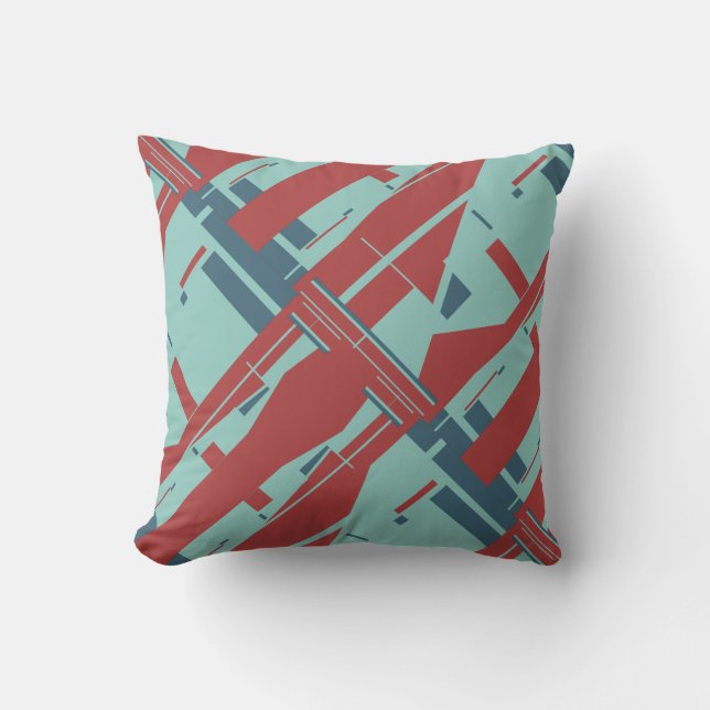 Sea-foam Green Dark Red Diagonal Abstract Design Throw Pillow (Front)