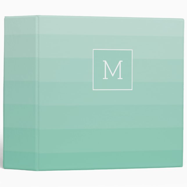 Sea Foam Green Horizontal Stripes Monogram Initial 3 Ring Binder (Front/Spine)