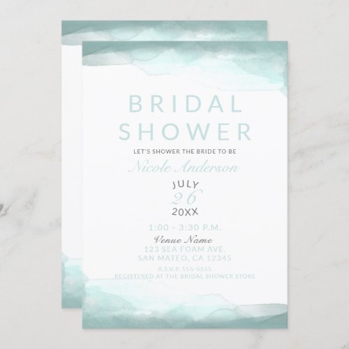 Sea Foam Green Watercolor Modern Bridal Shower Invitation