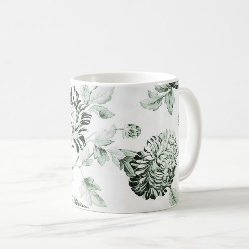Sea Foam Green  White Vintage Floral Toile No2 Coffee Mug