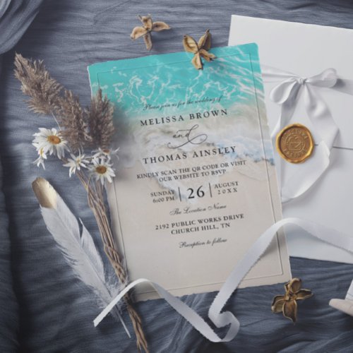 Sea Foam Heart Beach Elegant QR Code Wedding