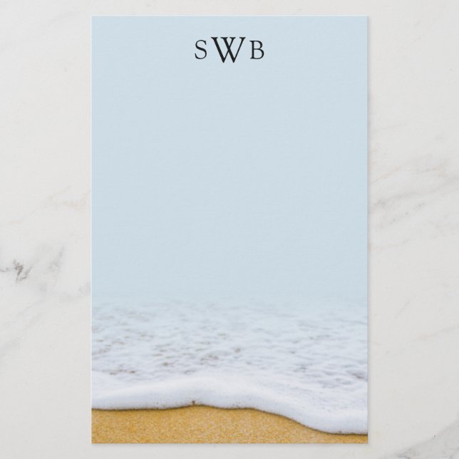 Sea Foam Linen Monogrammed Blank Writing Paper (Front)