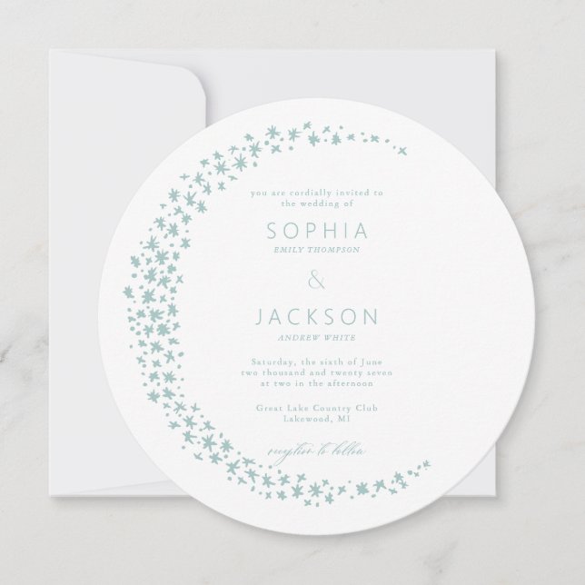 Sea Foam Moon of Stars White Wedding Invitation (Front)