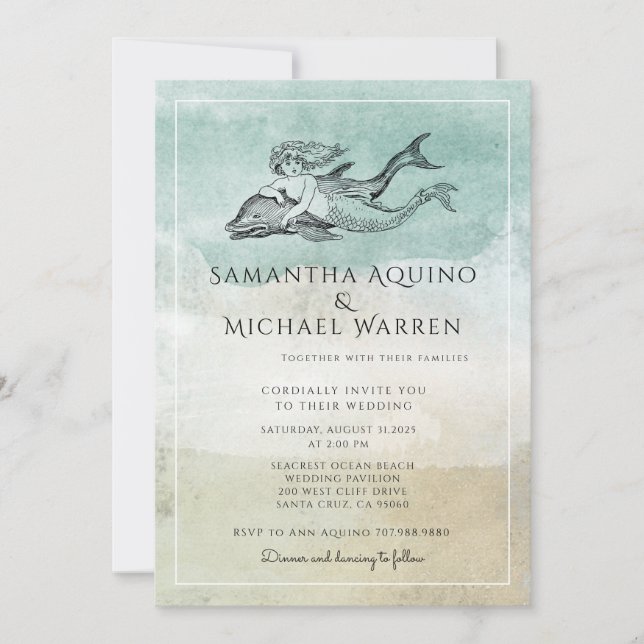 Sea Foam Ocean Beach Wedding Invitation (Front)