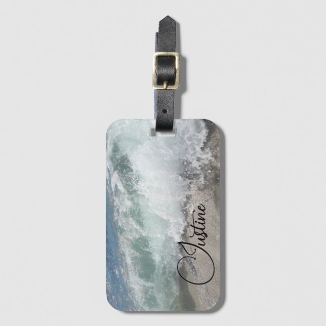 Sea Foam Ocean Wave Personalized Luggage Tag (Front Vertical)