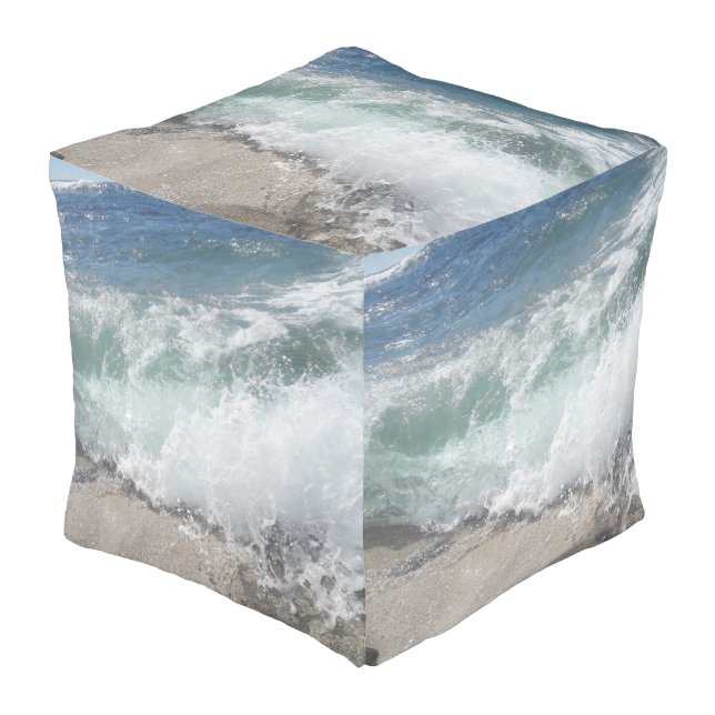 Sea Foam Ocean Waves Cube Pouf (Angled Front)