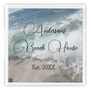 Sea Foam Ocean Waves Family Name Keepsake Acrylic Tray