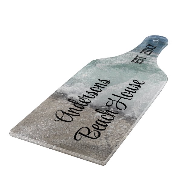 Sea Foam Ocean Waves Family Name Keepsake Cutting Board (Corner)