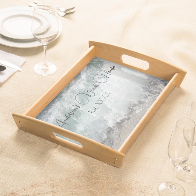 Sea Foam Ocean Waves Family Name  Serving Tray (Front)