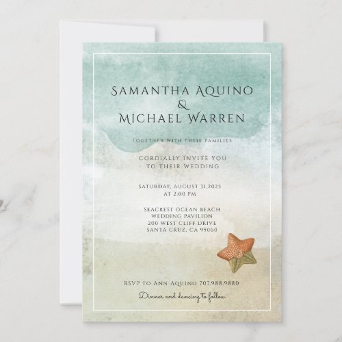 Sea Foam Sand Ocean Beach Wedding Invitation