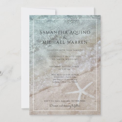 Sea Foam Sand Ocean Beach Wedding Invitation