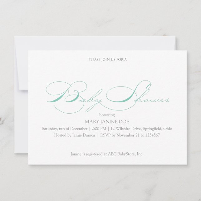 Sea Foam Simple Baby Shower Invitation (Front)
