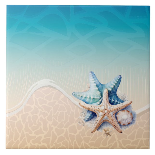Sea Foam Starfish Coastal Beach Decor Ceramic Tile (Front)