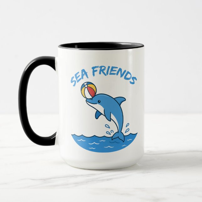 Sea Friends Dolphin Mug – Cute Ocean Animal Cup fo (Left)