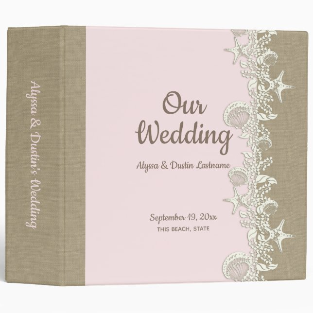 Sea Garland Beach Wedding Blush 3 Ring Binder (Front/Spine)