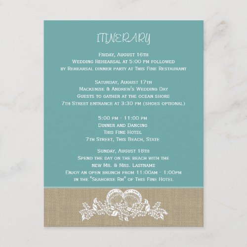 Sea Garland Beach Wedding Itinerary Enclosure Card