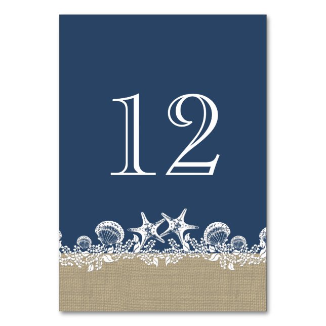 Sea Garland Navy Blue Beach Theme Table Number (Front)