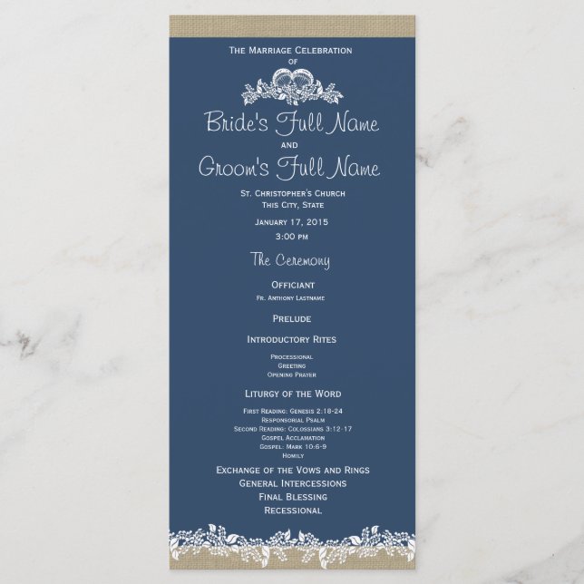 Sea Garland Navy Blue Wedding Program (Front)