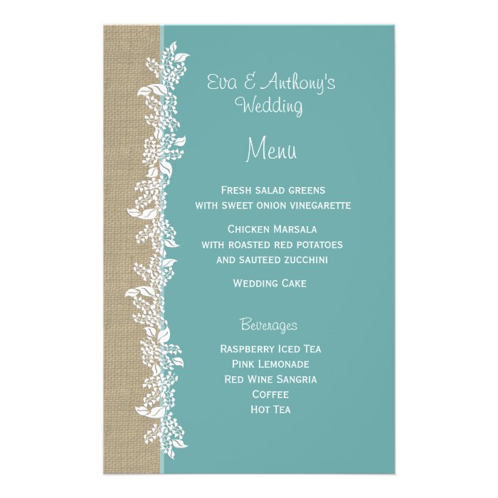 Sea Garland Teal Menu Custom Stationery