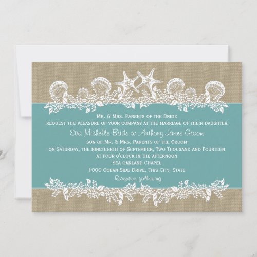 Sea Garland Teal Wedding Custom Invitations