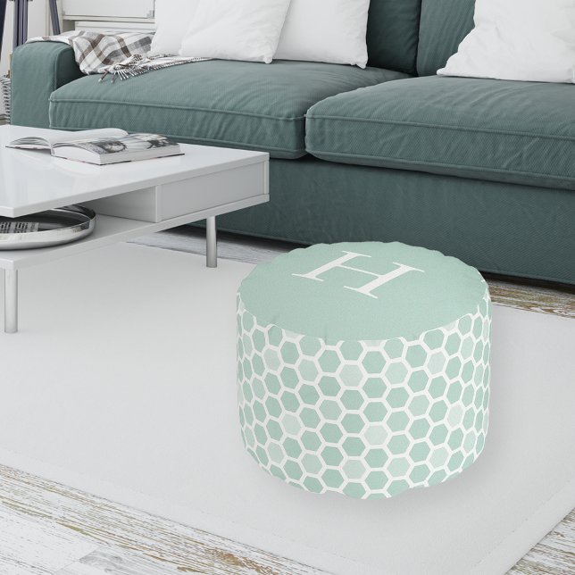 Sea Geometric Hexagon Pattern Monogram Pouf (Creator Uploaded)