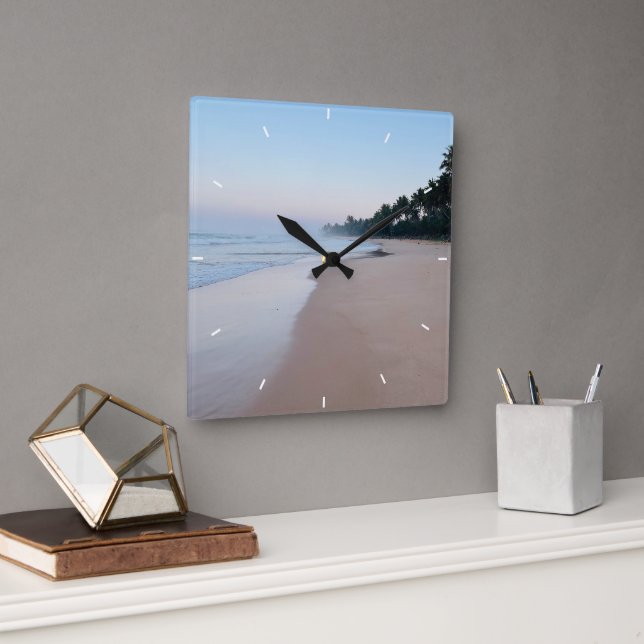 Sea Glass and Beach Wood Nautical - Blue Teal Larg Square Wall Clock (Office)