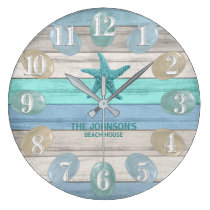 Sea Glass and Beach Wood Nautical - Blue Teal Large Clock Sea Glass and Beach Wood Nautical - Blue Teal Large Clock