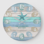 Sea Glass And Beach Wood Nautical - Blue Teal Large Clock at Zazzle