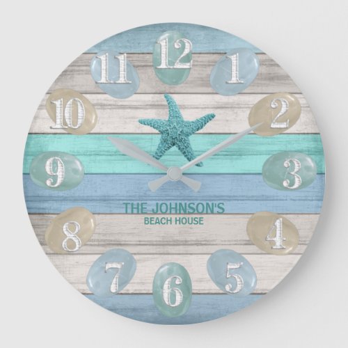 Sea Glass and Beach Wood Nautical _ Blue Teal Large Clock