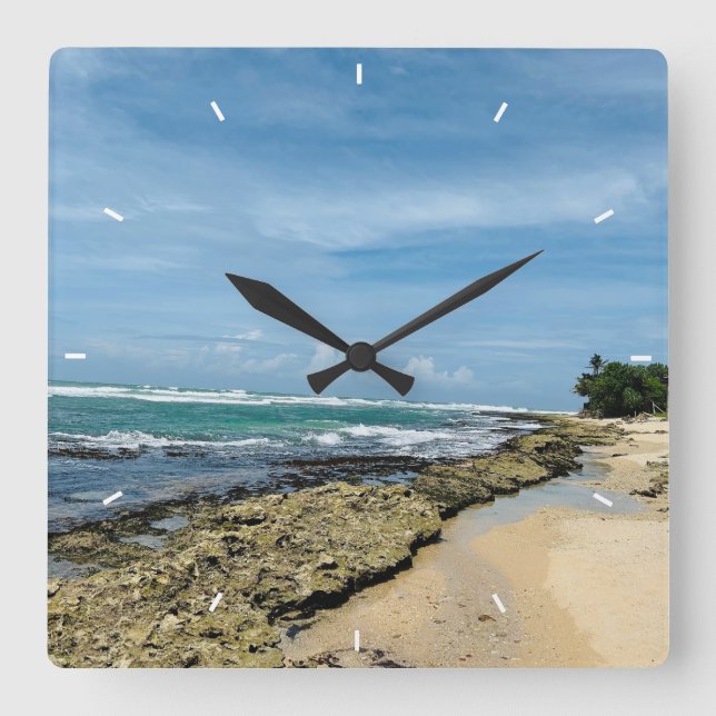 Sea Glass and Beach Wood Nautical - Blue Teal  Square Wall Clock (Front)