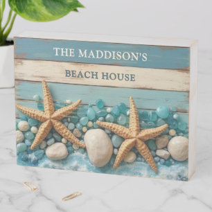 Sea Glass and Beach Wood Nautical - Blue Teal Wooden Box Sign