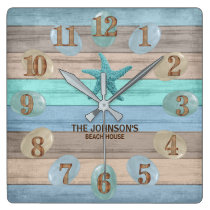 Sea Glass and Beach Wood Nautical Square Wall Clock Sea Glass and Beach Wood Nautical Square Wall Clock