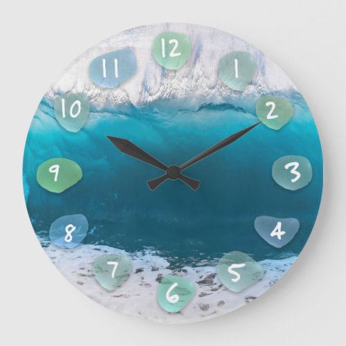Sea Glass and Ocean Wave Large Clock