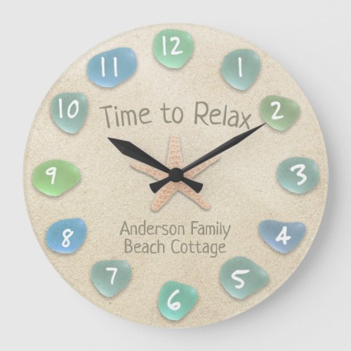 Sea Glass and Sand Large Clock