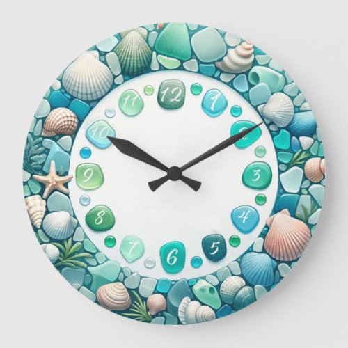 Sea Glass and Shells Large Clock