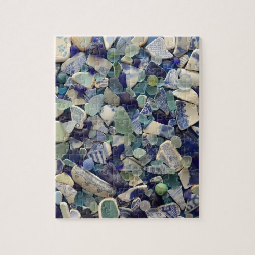 Sea glass aqua and blue photo jigsaw puzzle
