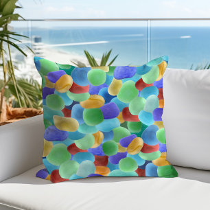 Sea Glass Beach Coastal Summer Outdoor Pillow