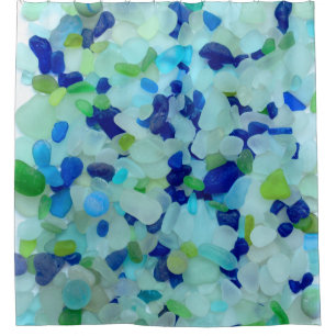 Sea glass, beach, cobalt blue, aqua, green shower curtain