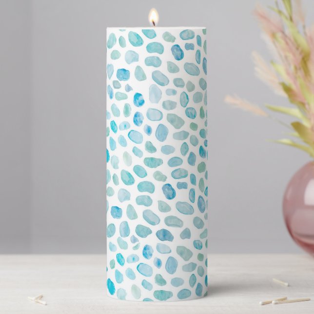Sea Glass Beach Design Pillar Candle (In Situ)