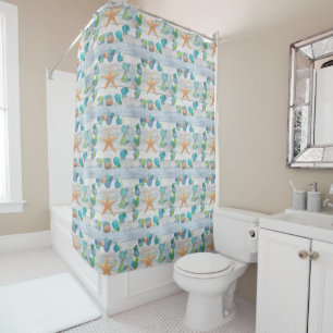 Sea Glass Beach Driftwood and Shells Shower Curtain