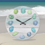 Sea Glass Beach Driftwood Large Clock<br><div class="desc">A sea glass and driftwood beach look clock. The wood is weathered looking and looks very real. Beautiful,  peaceful,  natural and rustic looking.</div>
