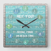 Sea Glass Beach Driftwood Look Ocean Beach Time Square Wall Clock