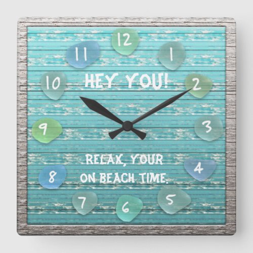 Sea Glass Beach Driftwood Look Ocean Beach Time Square Wall Clock