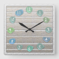 Sea Glass Beach Driftwood Look Square Wall Clock